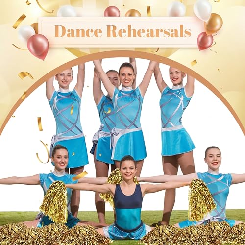150 Pcs Gold Metallic Cheerleading Pom Poms with Handles for Sports & Events