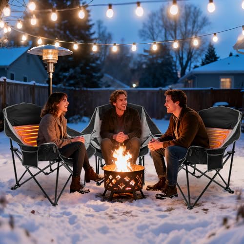 Suteck Heated Camping Chair - Oversized Folding Outdoor Chair with 3 Heat Levels & Dual Zone Control