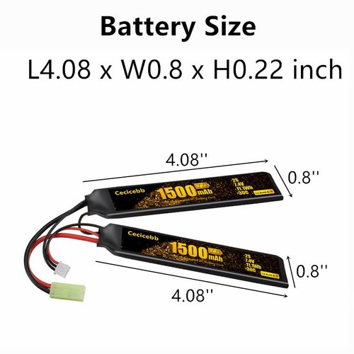 Cecicebb 7.4V 1500mAh Lipo Battery with Mini Tamiya Plug Rechargeable 30C Fit for Airsoft Model Guns 2S Airsoft Battery with 7.4V Charger Cable