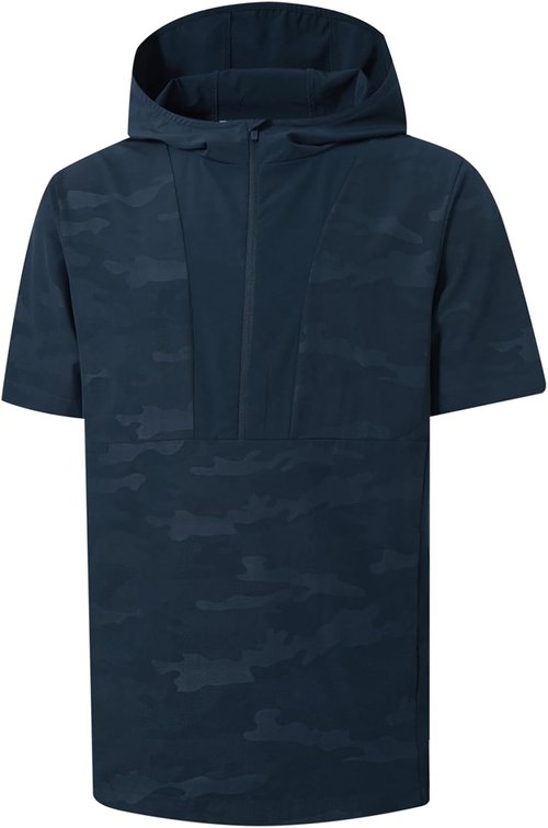 M MAELREG Short Sleeve Hoodie - Lightweight, Water-Resistant with Pocket | Stylish Embossed Pattern