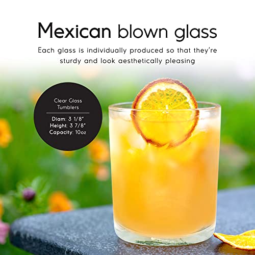MexHandcraft 10 oz Hand Blown Mexican Recycled Glass Tumblers - Set of 6, Lead-Free Drinkware for Cocktails & Wine