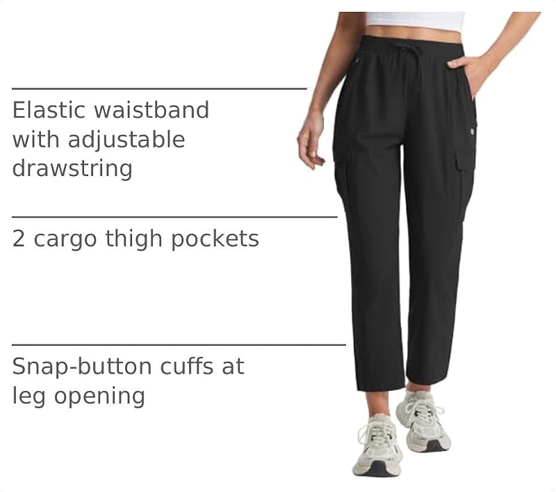 Baleaf Women's Petite Travel Hiking Pants - Lightweight Stretchy, Medium Petite, Black