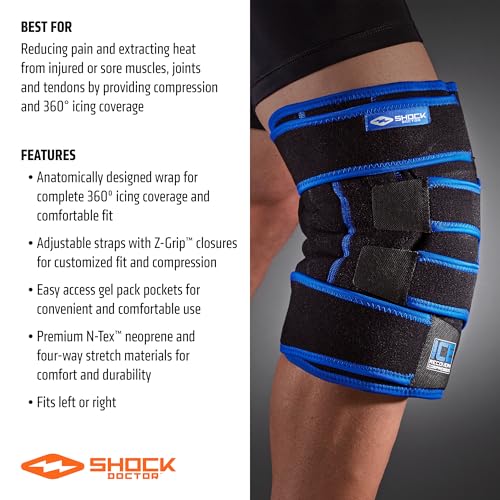 Shock Doctor Ice Recovery Compression Knee Wrap Brace, Large-X-Large, Black