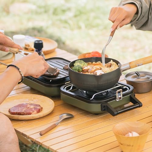Naturehike Isobutane Gas 2 Burner Folding Camping Stove with Griddle - Green