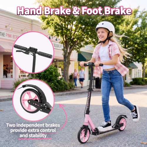 Pink Foldable Kids & Teen Kick Scooter with Dual Brakes & Front Suspension