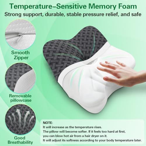 SAHEYER Black Travel Pillow for Sleeping, Ergonomic Cervical Neck Support, Memory Foam with Cooling Cover & Storage Bag