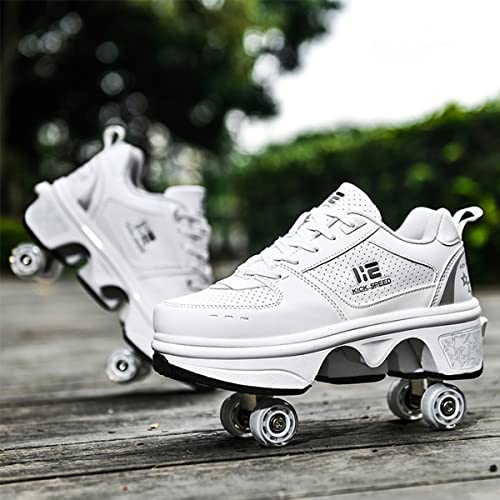 Pairobin 2-in-1 Roller Skates Shoes for Girls & Boys, White, Size 3.5