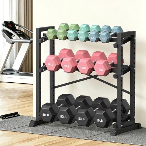 Eocnrhe Adjustable 3-Tier Dumbbell & Kettlebell Rack Stand - 18.7"D x 33.3"W x 35.8"H