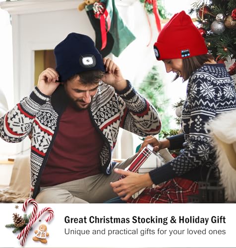 Bluetooth Beanie with Light - Wireless Headphones for Men, Teens, Outdoor Activities - Black