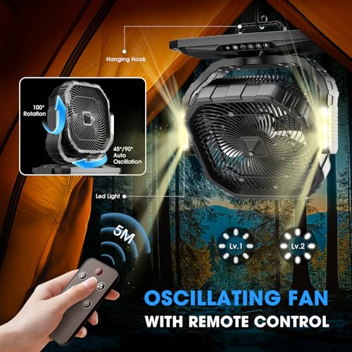 Ausic 5 Gallon Portable Misting Fan Black with Caster, 12-Inch Oscillating Outdoor Fan with Remote & LED Light