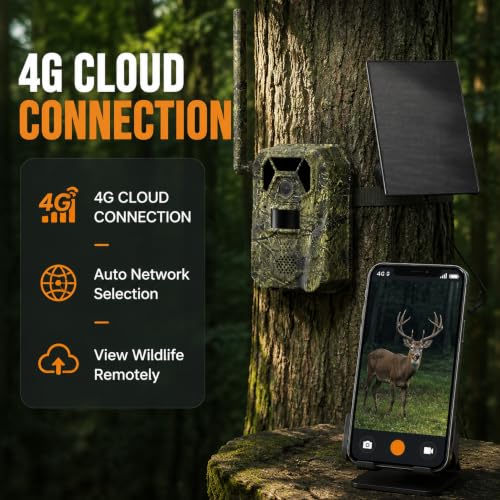 Cellular Trail Camera 4G with 13,000mAh Battery Solar Panel Night Vision Waterproof Army Green