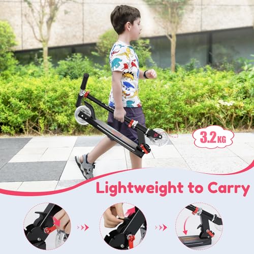 Kids Light-Up Kick Scooter - 2 Wheel Adjustable Height, Foldable, Black