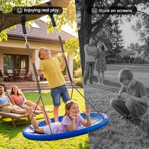 Everyfun 43-Inch Saucer Tree Swing for Kids & Adults - Blue - 700lbs Capacity