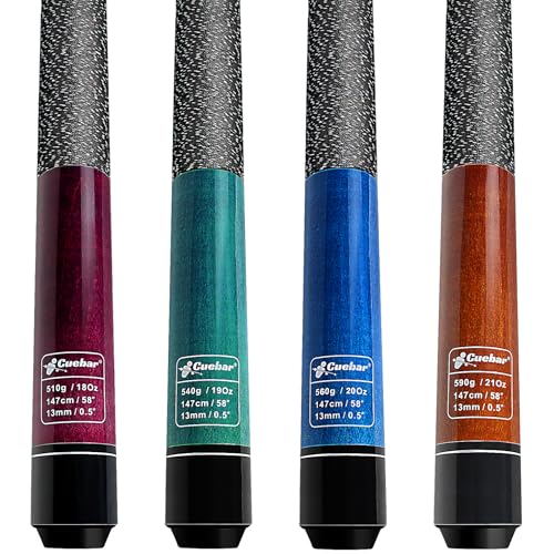 CUEBAR 4-Piece Pool Cue Set with Color Variations Teal Purple Blue Brown for Adults