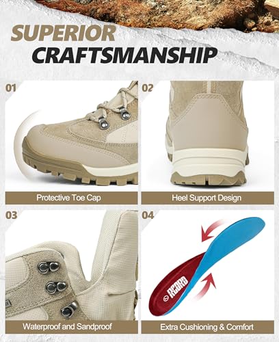 Women’s Waterproof Hiking Boots - Ankle Support, Breathable, Non-Slip, Durable, Size 7.5 Sand