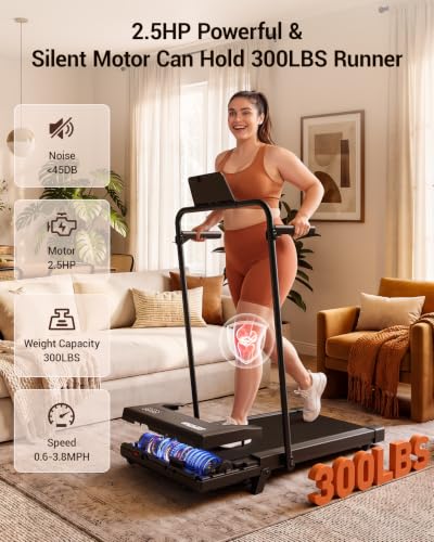 Superun Walking Pad with 6% Incline & Safety Handrails - Carbon Black