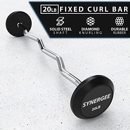 Synergee 20lb Fixed Curl Bar - Pre-Weighted Easy Curl Bar for Strength Training