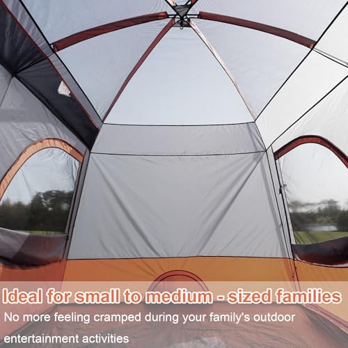 Vidalido Orange Family Camping Tent with Extended Vestibule, Waterproof & Breathable Mesh Windows