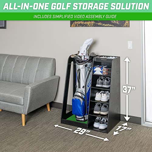 Black Wooden Golf Bag Organizer with Shelves - Storage Rack for Golf Accessories