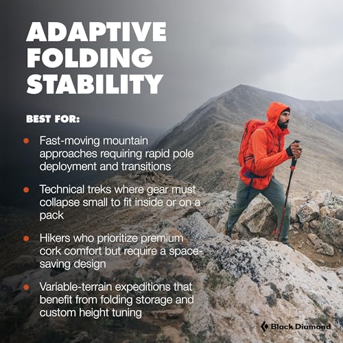 Adjustable Trekking Poles with Natural Cork Grips - Black Octane Variant, 100-125cm