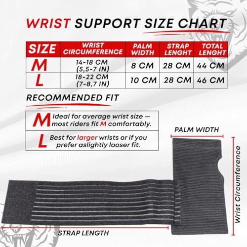 Throttle Tiger – Motorcycle Wrist Brace Adjustable Wrist Wraps for Bikers, Wrist Support Reduces Hand Pain and Absorbs Vibration, Enhancing Comfort and Stability (Large)
