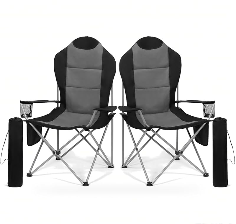 OUTSIDER High Back Camping Chair 2 Pack - Black-Gray, 400lb Capacity, Foldable Outdoor Chairs