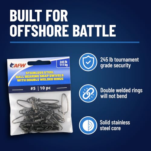10 Pack Stainless Steel Ball Bearing Snap Swivels for Fishing - #9 450 lb Test