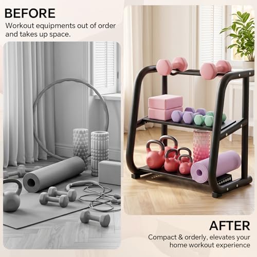 Black 3-Tier Dumbbell and Kettlebell Storage Rack – All-in-One Home Gym Organizer