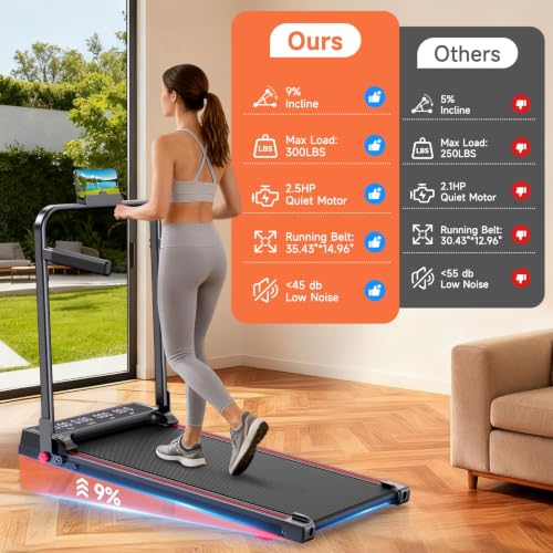 Large 3-in-1 Walking Pad Treadmill for Home with Handle Bar & 9% Incline - Supports 300lbs