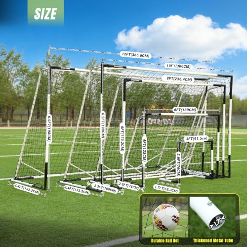 Sportappy Heavy-Duty Metal Soccer Goal Post 3x2.5 to 12x6.5 ft with Weatherproof Net