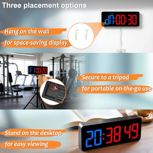 2-in-1 Digital Clock & Gym Timer for Tabata FGB EMOM Workout - Blue Red