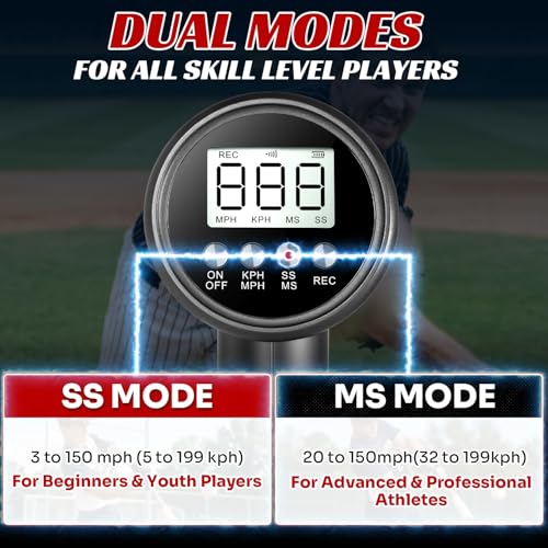 JASCOPRO 24GHz Baseball Radar Gun with Dual LED & LCD Display, Speed Accuracy ±1 MPH