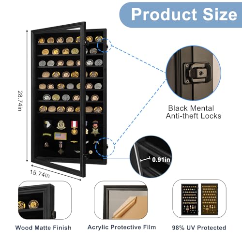 Oversized Military Challenge Coin Display Case for Badges Ribbons Black - Rectangular