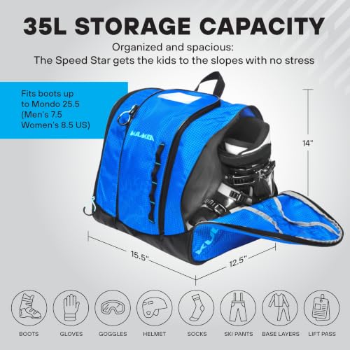 Kids Ski Boot Backpack - Speed Star 35L Snowboard Gear Bag - Blue Light Blue