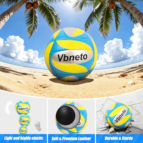 Vbneto Blue Volleyball Net for Backyard No Sagging Heavy Duty Outdoor Portable Set with Poles, Adjustable Height, Includes Volleyball & Carry Bag
