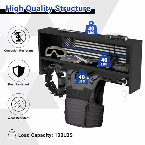 Neoaider Wall Mounted Police Gear Rack – Heavy Duty Metal Organizer for Uniforms & Equipment