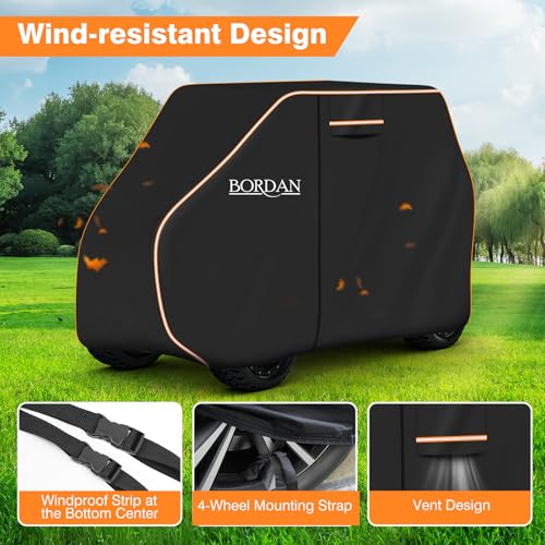 Heavy Duty Golf Cart Cover for 2/4/6 Passengers with Orange Reflective Strips - Universal Fit, Water-Resistant
