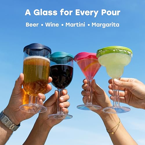 Reusable Wine Glasses with Lids - 13 oz BPA-Free Plastic Drinkware, 4 Pack for Outdoor & Travel