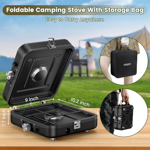 2-Burner Portable Camping Stove with Foldable Griddle & Carrying Bag