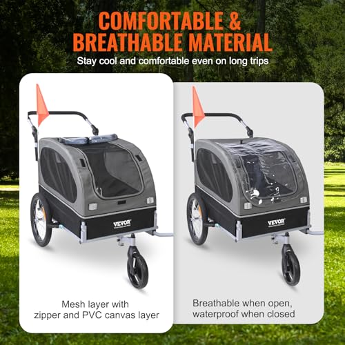 VEVOR 88lbs Dog Bike Trailer & Pet Stroller 22-Inch Wheel, 2-in-1 Bicycle Carrier