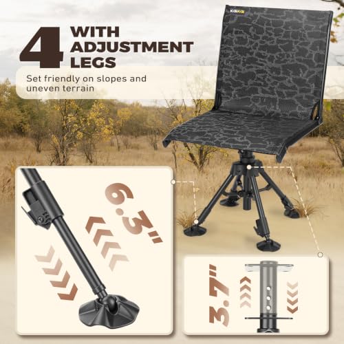 Hunting Chair with 4 Adjustable Legs 360° Swivel Silent Seat Portable