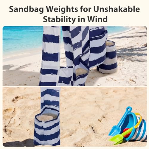 Dark Blue Stripes Beach Tent 6.5x6.5 ft Canopy Sun Shelter with Side Wall