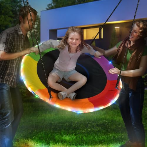 Rainbow 40-Inch Saucer Tree Swing with LED Lights, Heavy Duty 700LBS