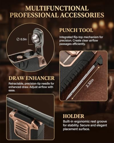 5-in-1 Butane Torch Lighter with Copper & Matte Black - Windproof Triple Jet Flame, Punch & V Cutter, Refillable Pocket Tool