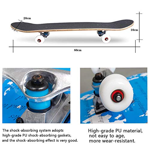 All Black 31'' Maple Complete Skateboard for Beginners Kids & Adults