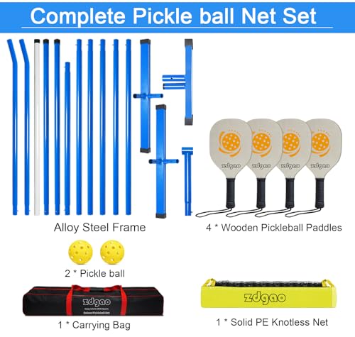 Zdgao Blue 22FT Portable Pickleball Net Set with 4 Paddles & Accessories