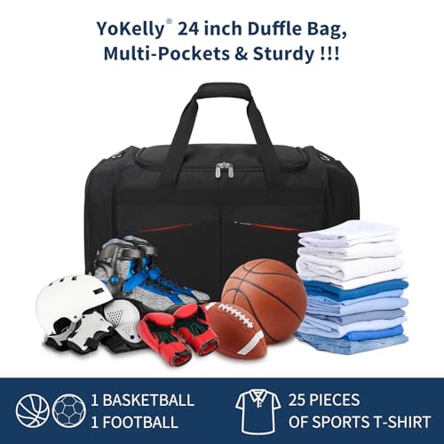 Large 24 Inch Gym Duffle Bag with Shoes Compartment - 65L Black - Versatile Sports Travel Bag