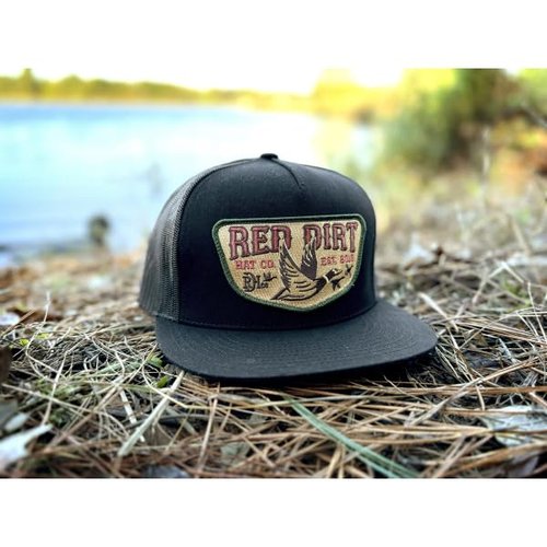 Red Dirt Hat Company Fly South 5-Panel Adjustable Snapback Hat, Trucker Cap w/Ventilated Mesh Back & Snap Back Closure, Structured Baseball Cap for Men & Women - Black, One Size Fits All