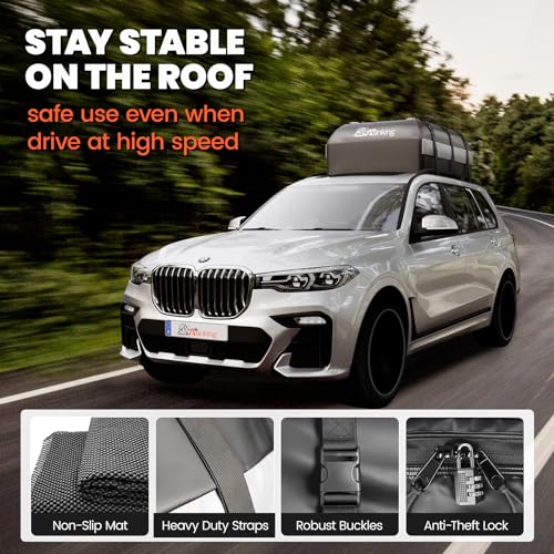 Asinking Waterproof Car Rooftop Cargo Bag 21 Cu Ft Black with Grey, Universal Fit