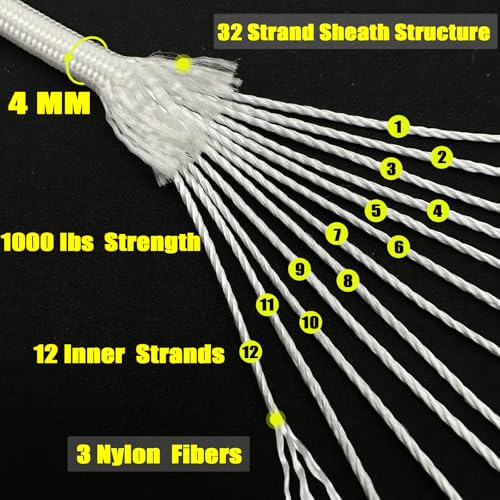White Paracord Rope 100FT 4mm Nylon Utility Cord for Camping & Outdoor Use - VVAAGG